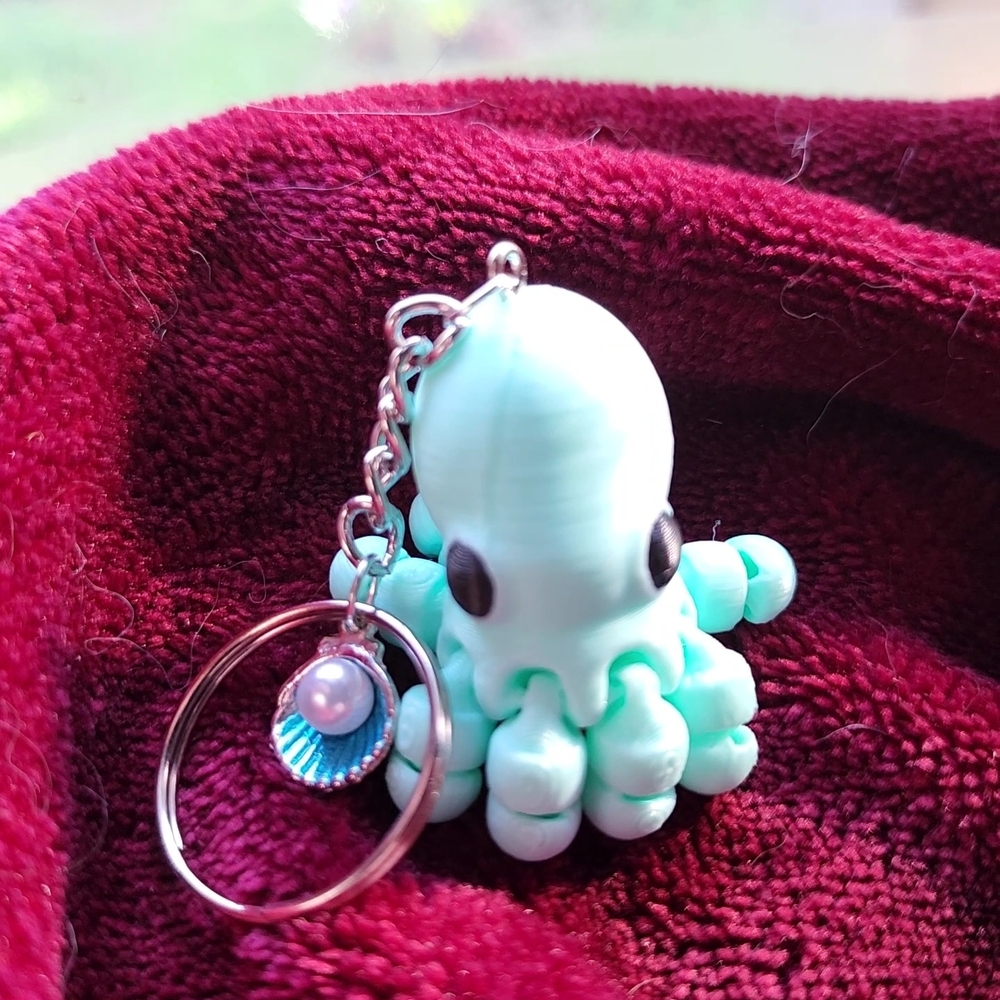 Blue Octopus Keychain with Silver Accents